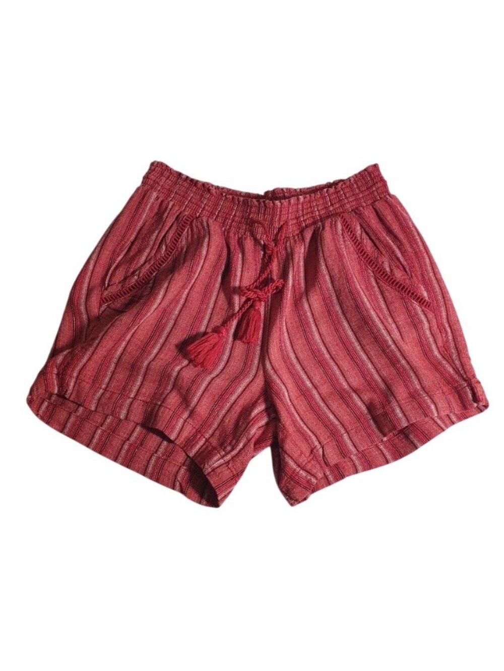 Striped Red Womens Shorts Briggs Tassel Drawstring Elastic Waist Lightweight Poc